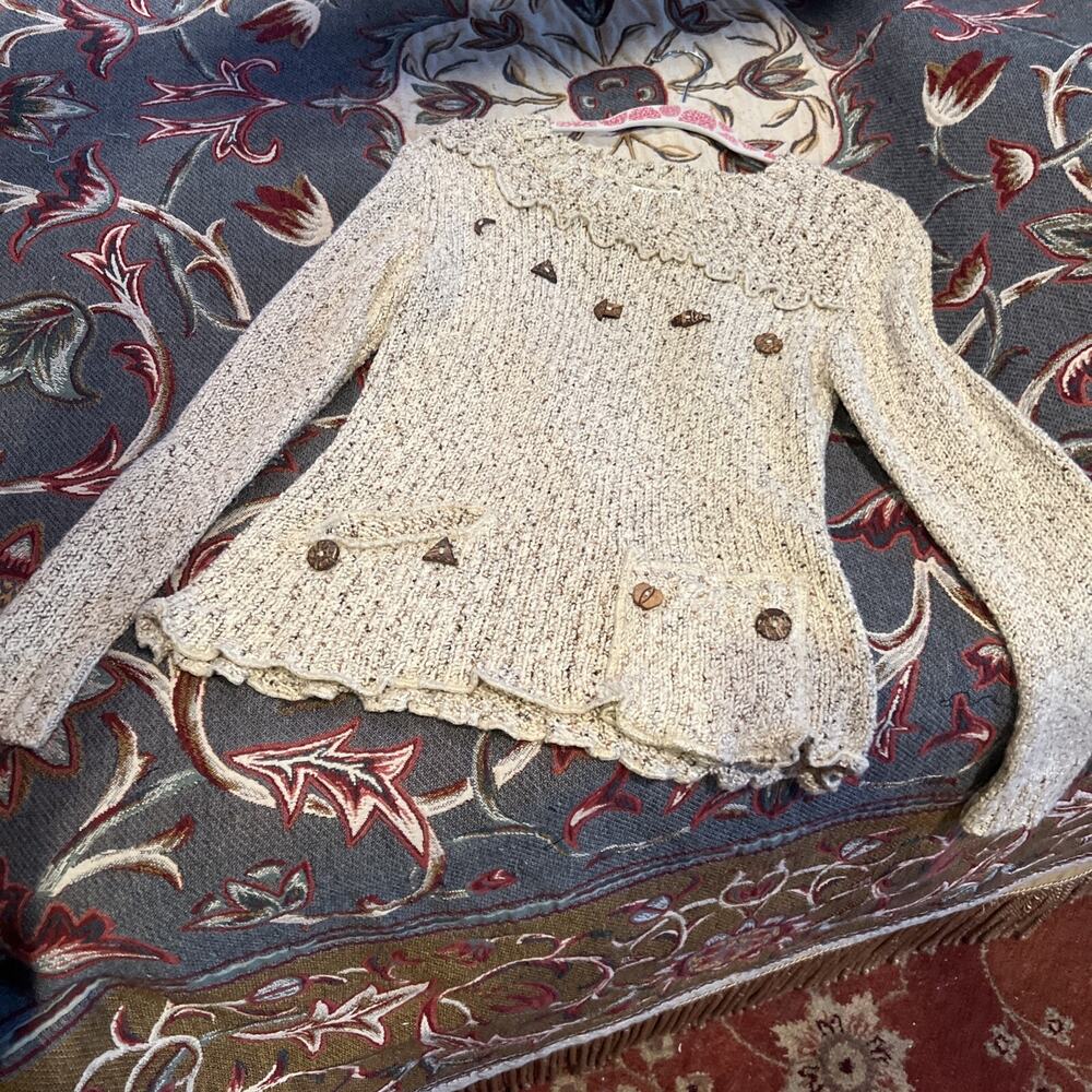 AVALIN Sweater Womens M White Crocheted BOHO Layer Easy Fit Crew Collar
